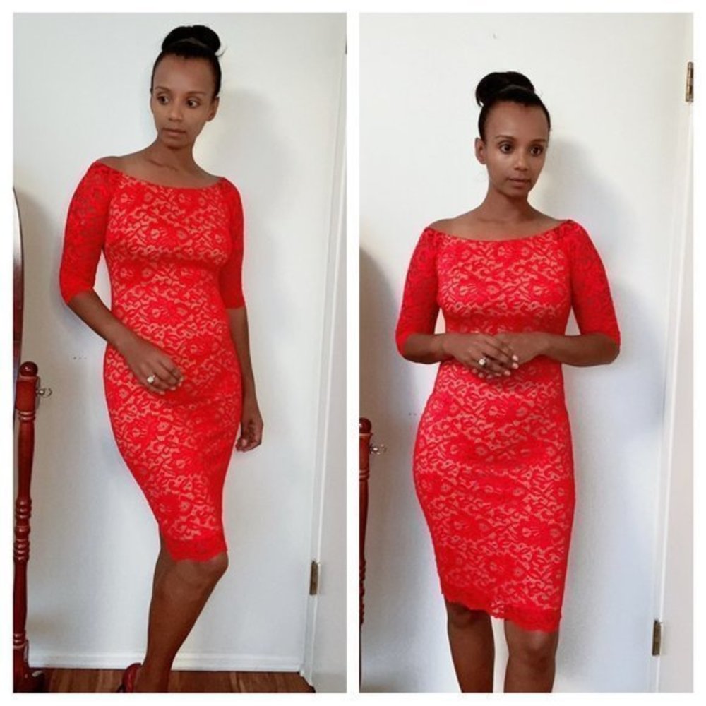 Sabora Red Lace Fitted Mini Dress Size Small